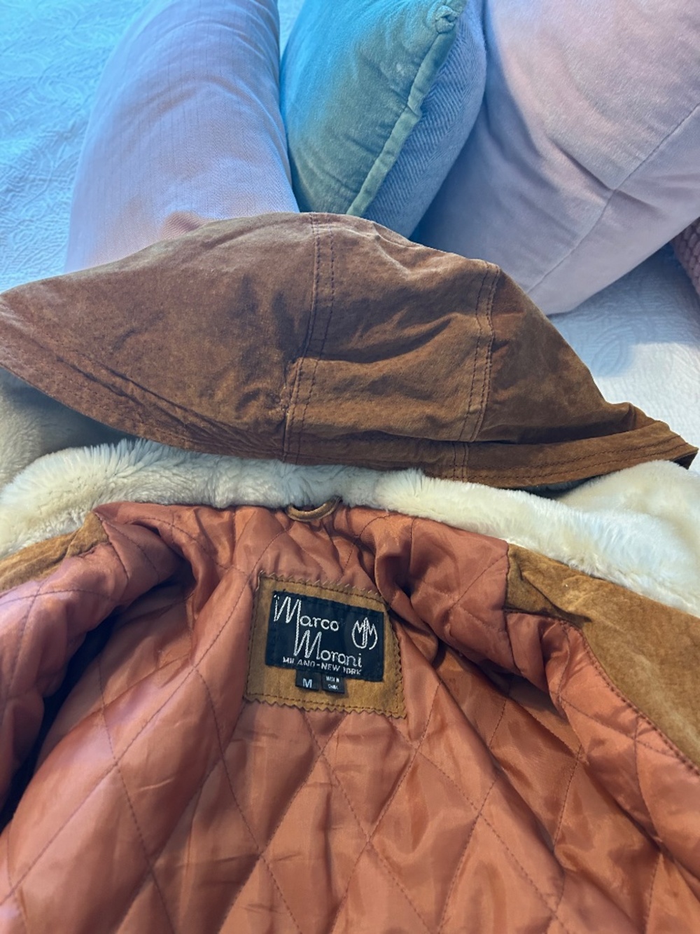 Vintage Marco Moroni Brown Leather Suede Coat Boho with Hood Medium - Picture 10 of 13